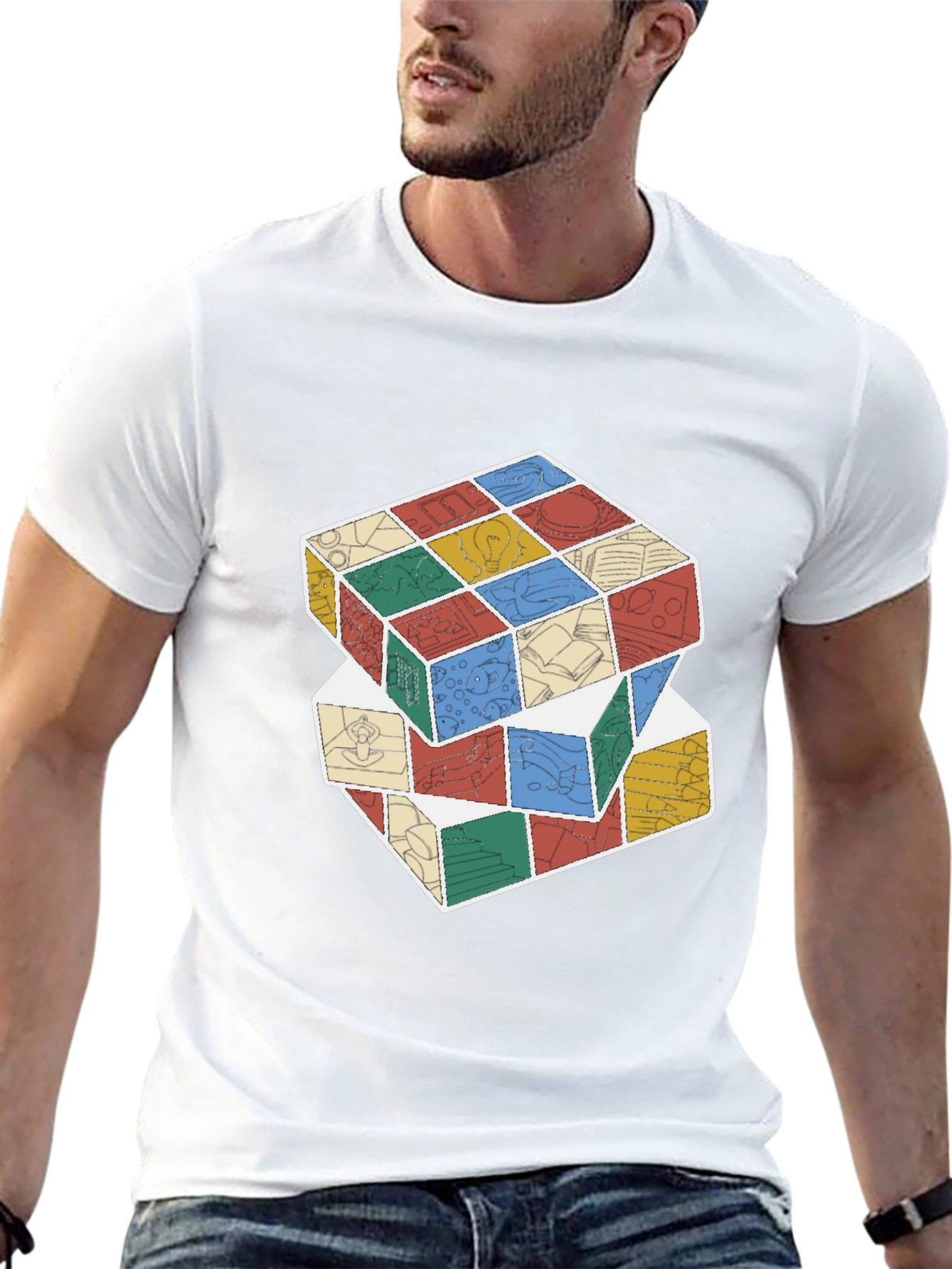 Stacked Cube Design Black T-Shirt