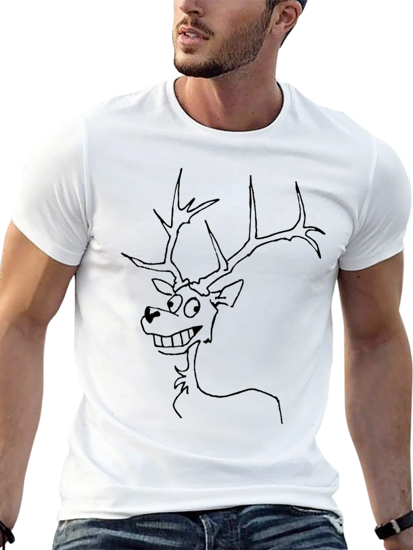 Funny Deer Graphic Tee - Black Crew Neck T-Shirt