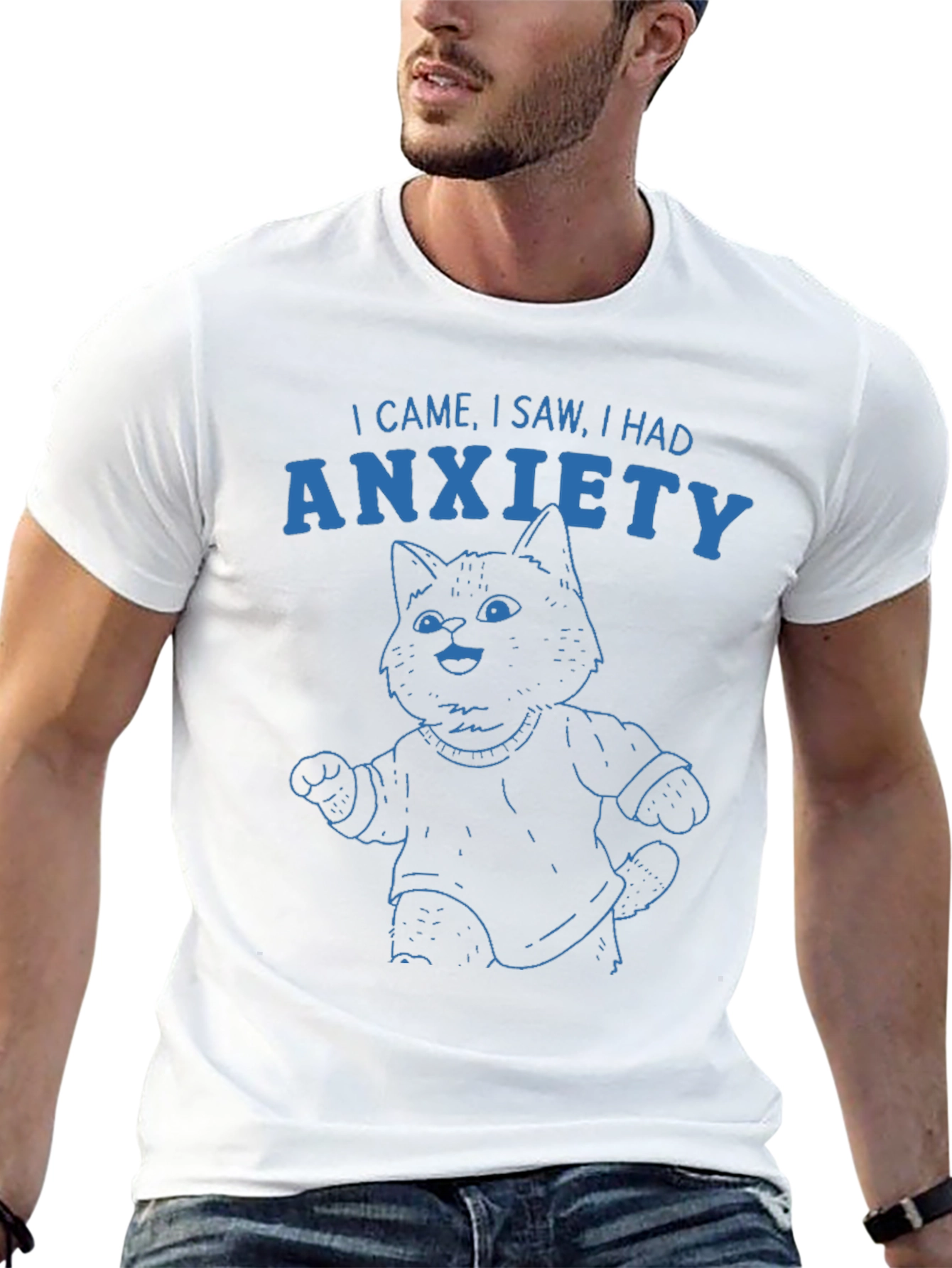 Anxiety Cat Graphic T-Shirt - Humorous Tee
