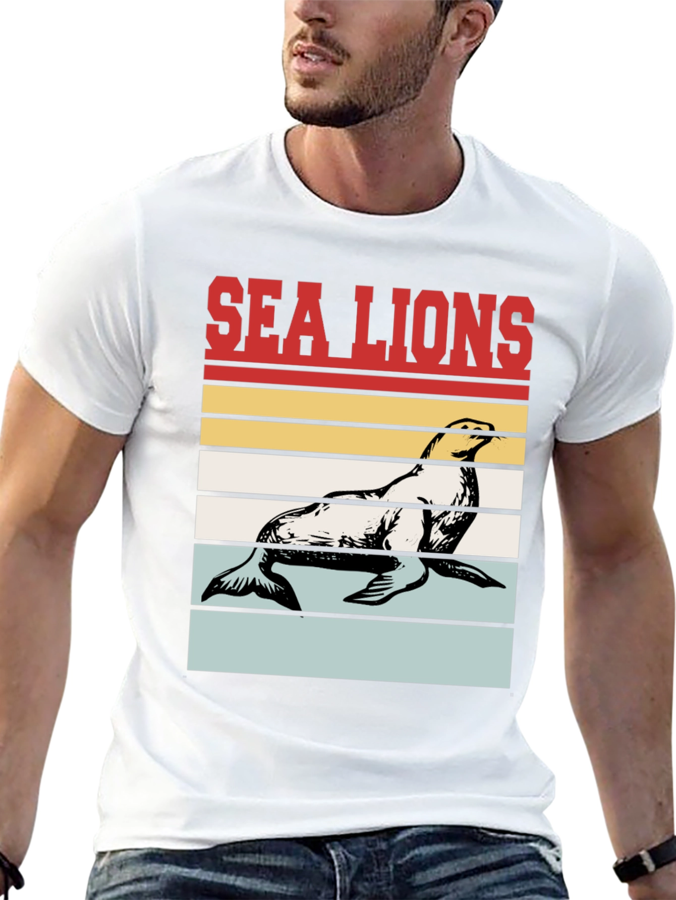 Sea Lions Retro Striped Graphic Tee