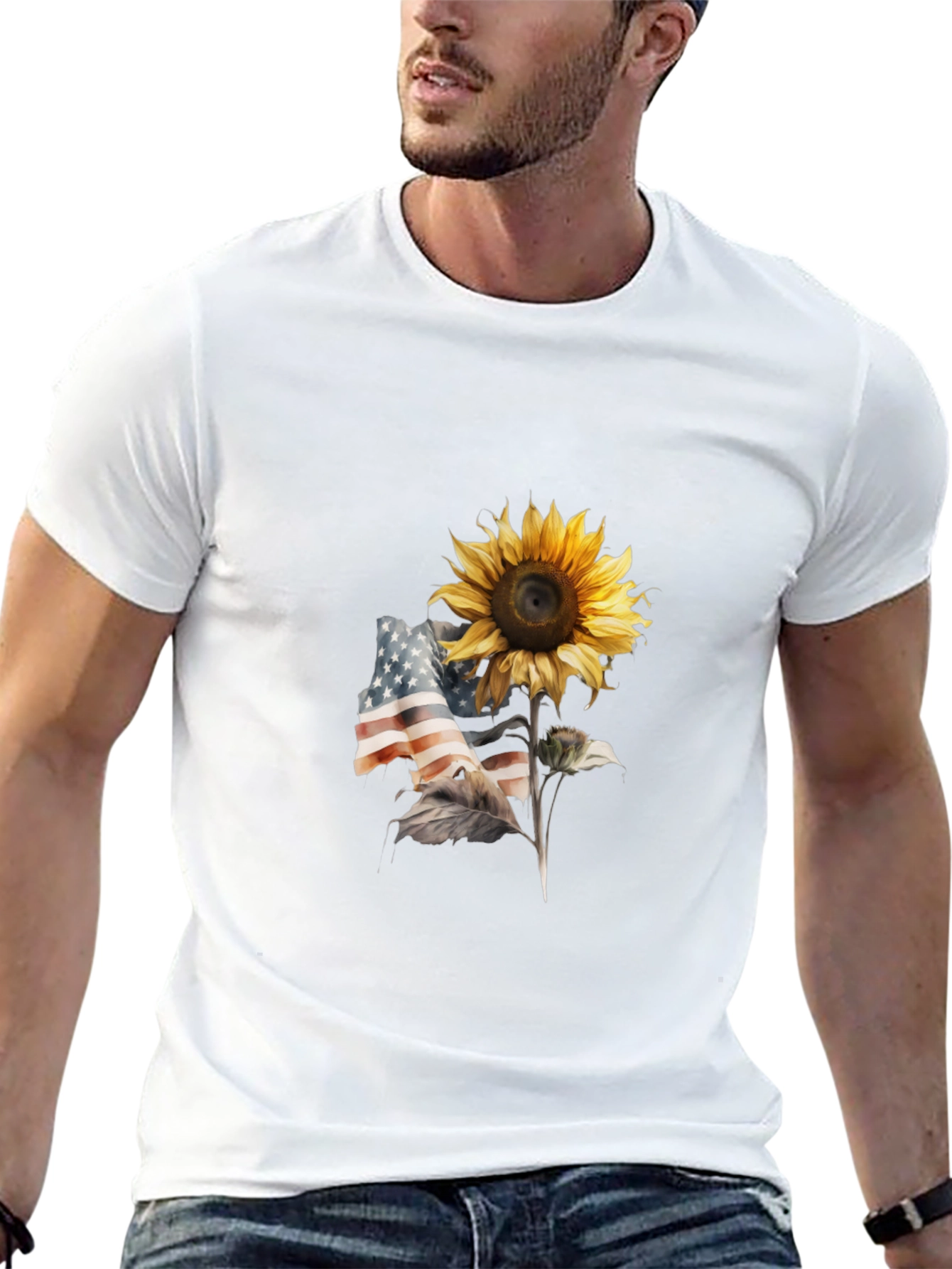 Sunflower USA Flag Graphic Tee