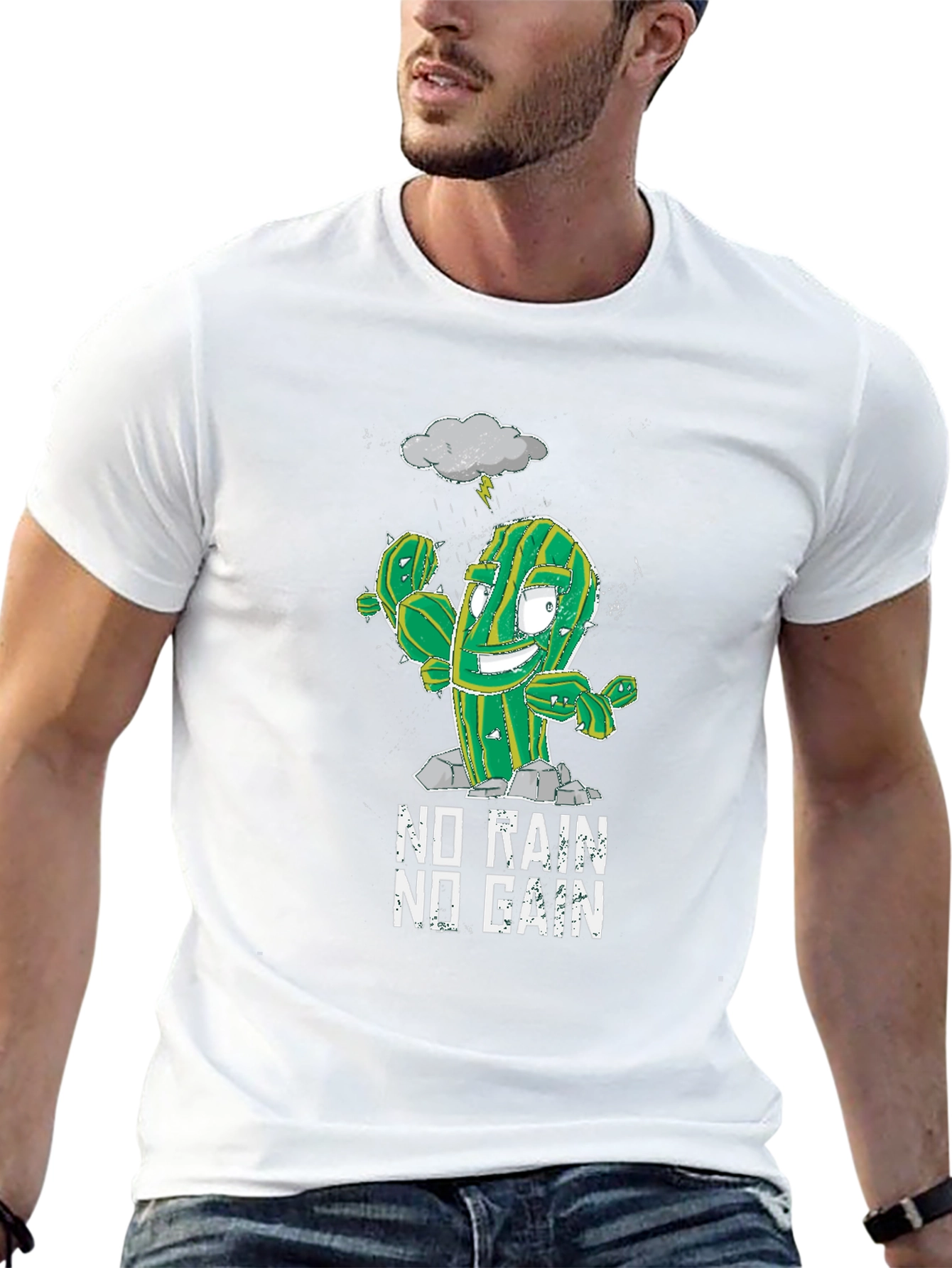Funny Cactus Gym T-Shirt - No Rain No Gain