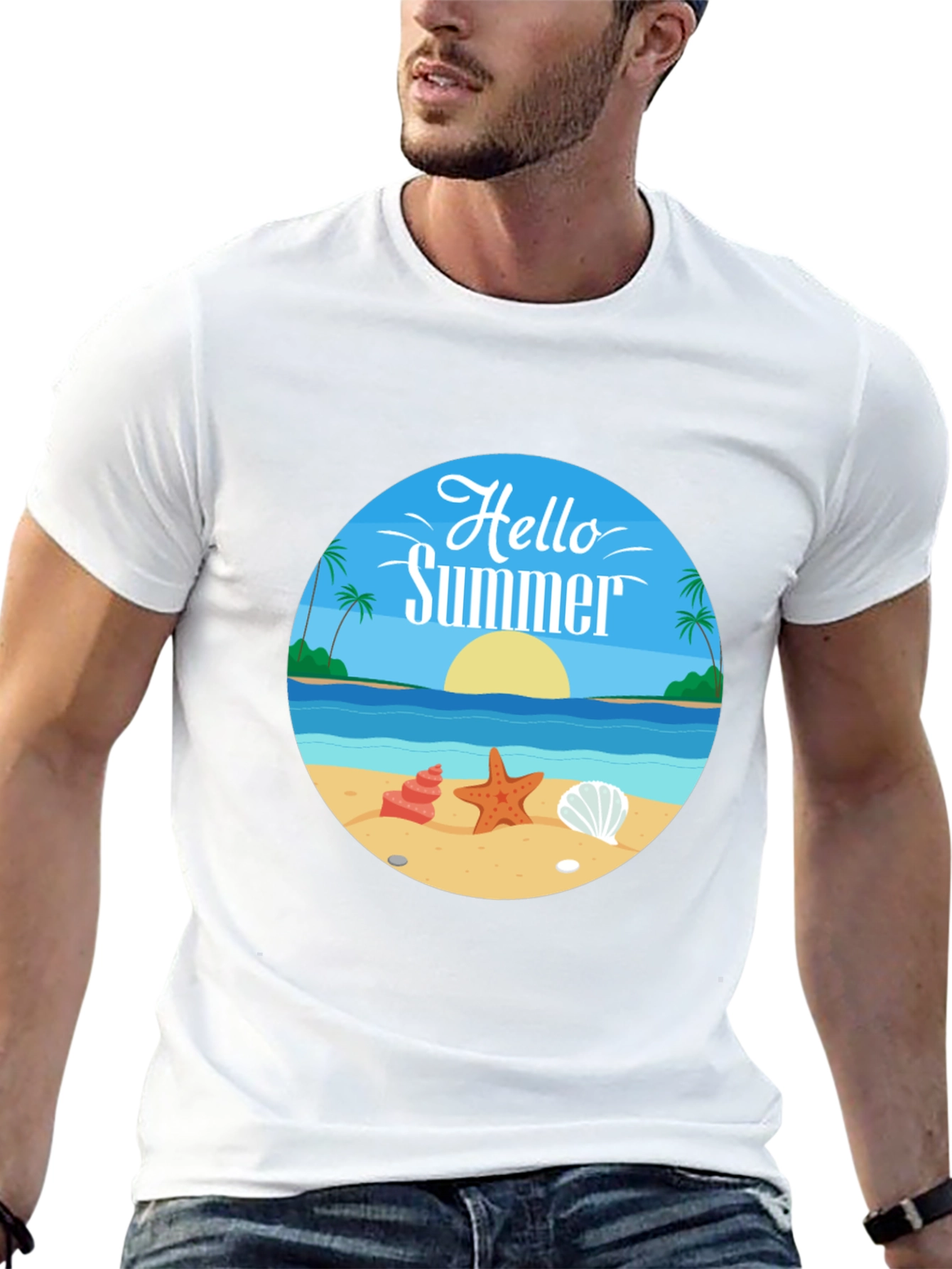 Hello Summer Graphic Tee - Beach Design