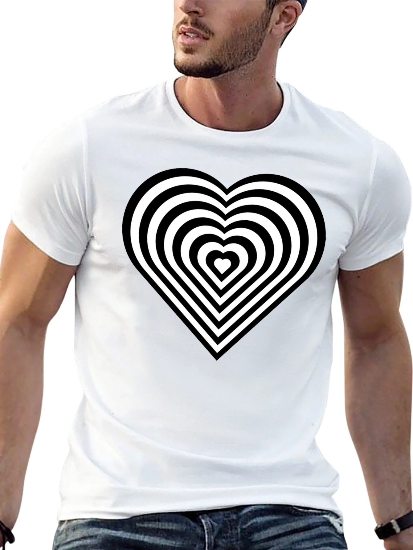 Optical Illusion Heart Graphic Black T-Shirt