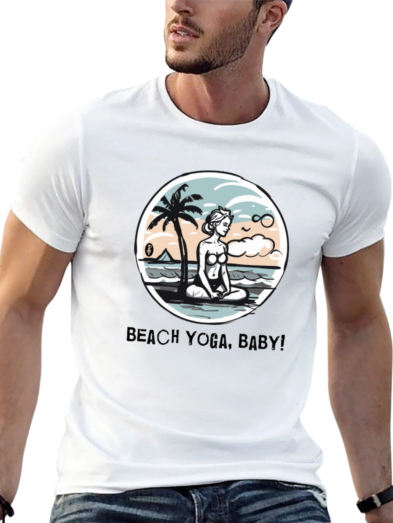 Beach Yoga Baby Mens Black T-Shirt
