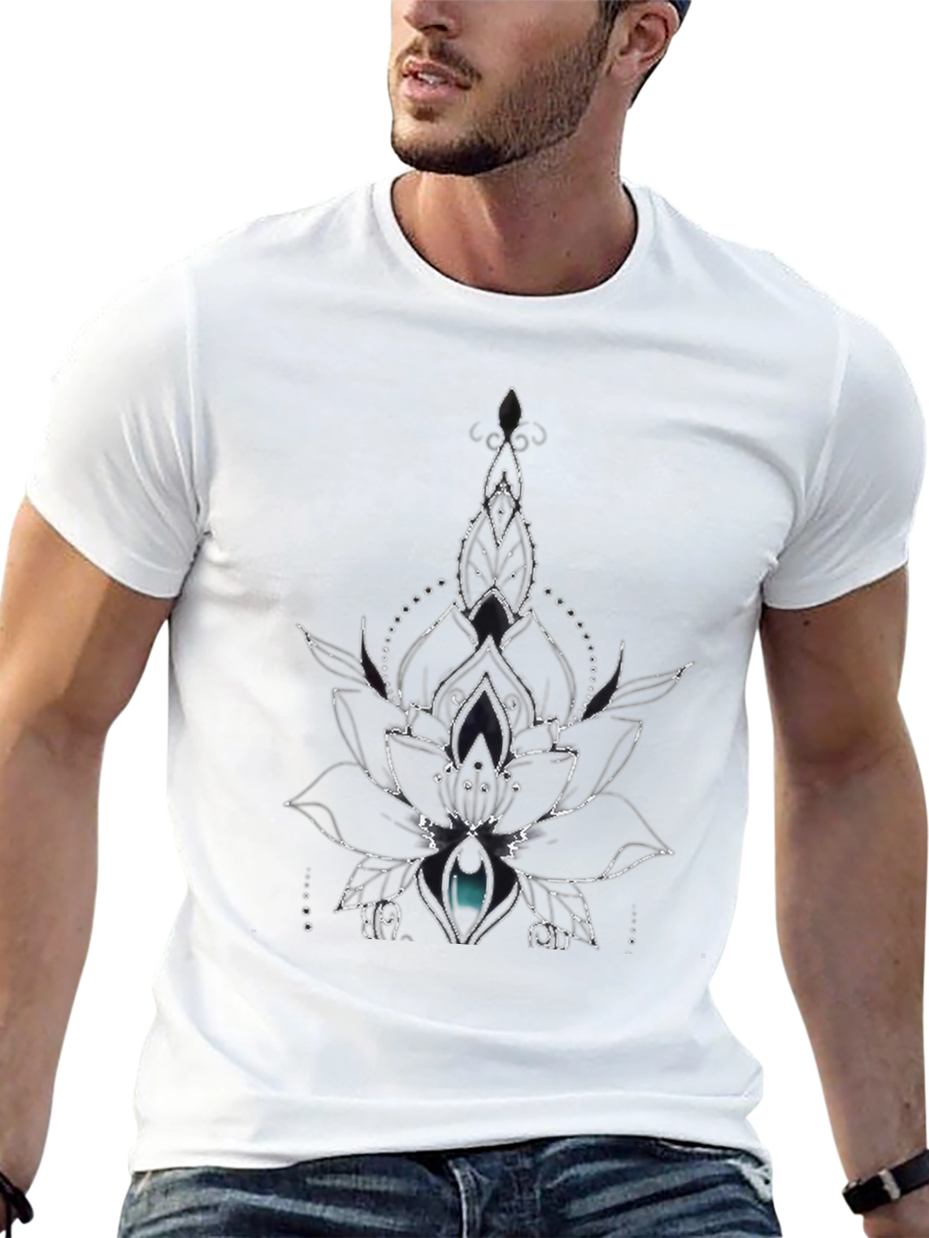 Lotus Flower Graphic Tee - Black Cotton Blend