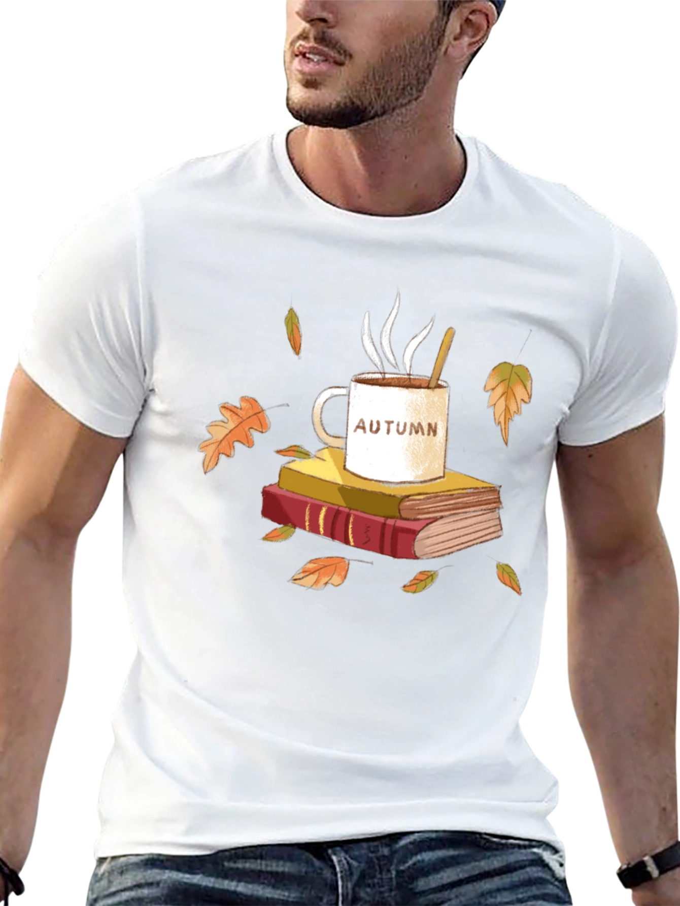 Autumn Vibes T-Shirt - Cozy Books & Coffee Design
