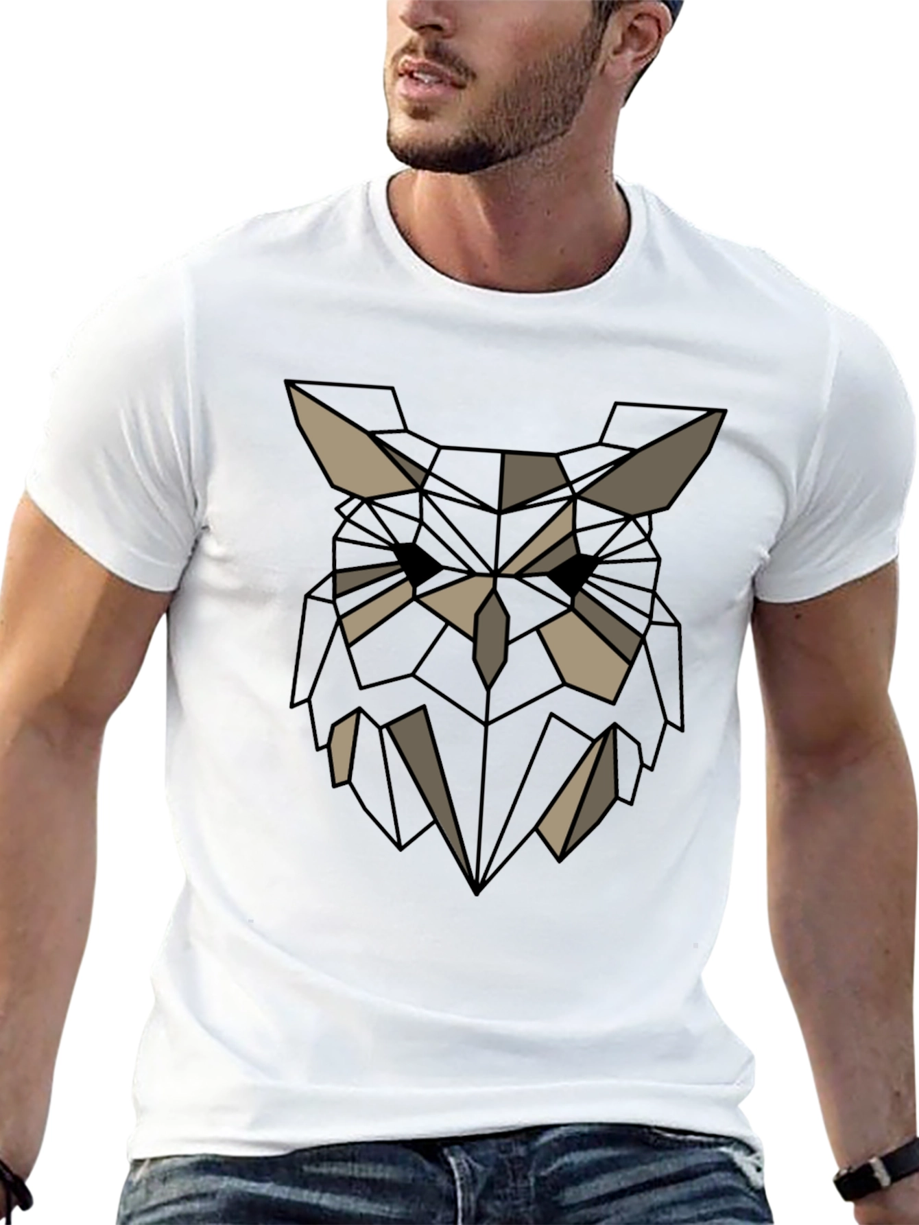 Geometric Owl Graphic Print Crew Neck T-Shirt