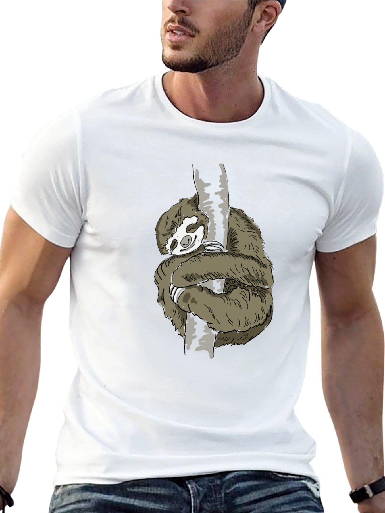 Sloth Hugging Tree T-Shirt - Black