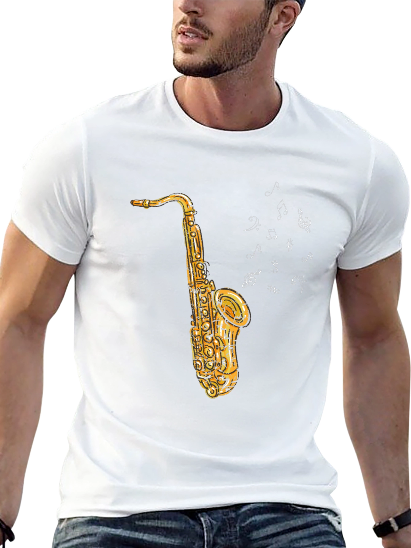 Saxophone Music Notes Graphic Black Tee