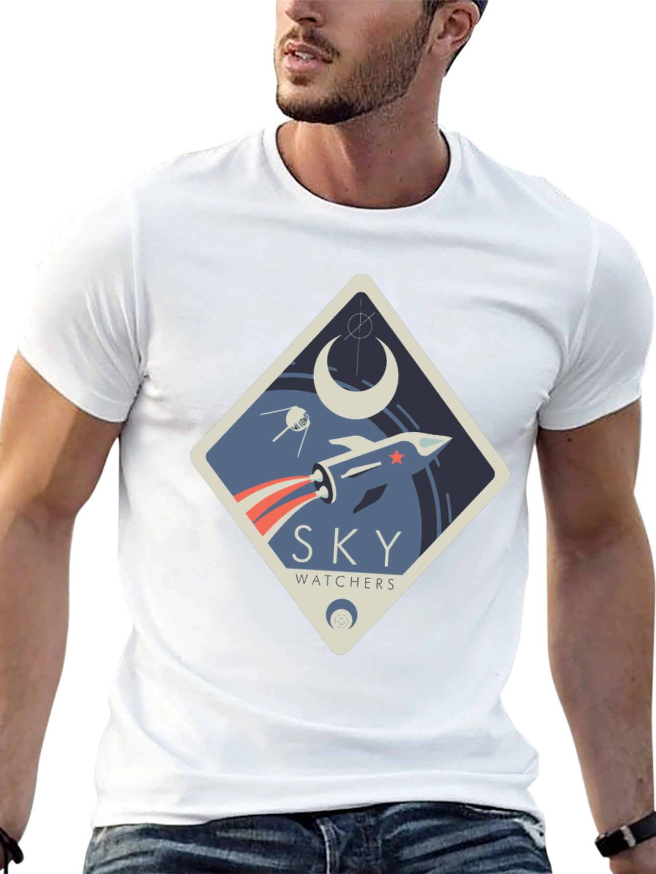 Sky Watchers Graphic Tee - Space Rocket Design