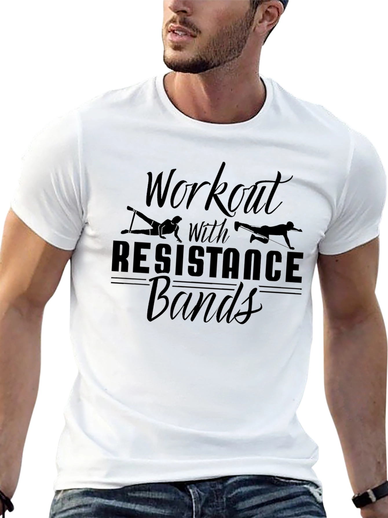 Workout with Resistance Bands Black T-Shirt