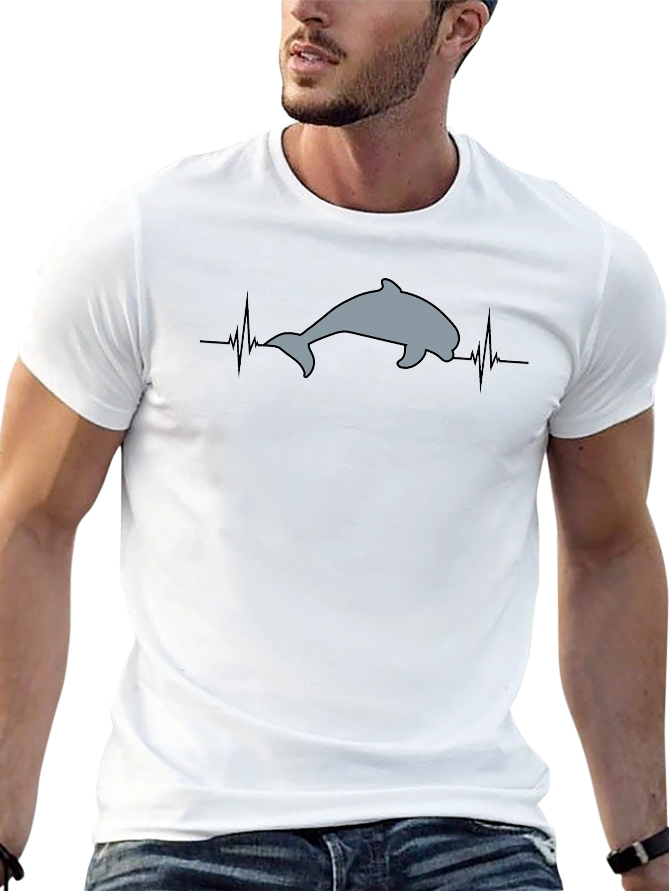 Dolphin Heartbeat T-Shirt - Black Cotton Tee