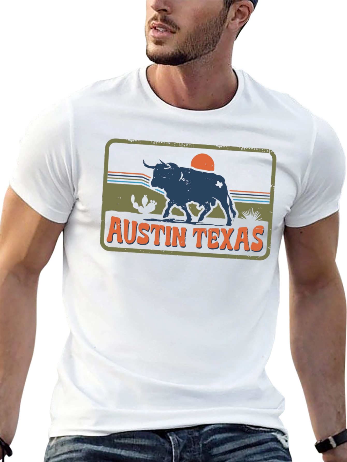 Austin Texas Bull Graphic Tee - Retro Style T-Shirt