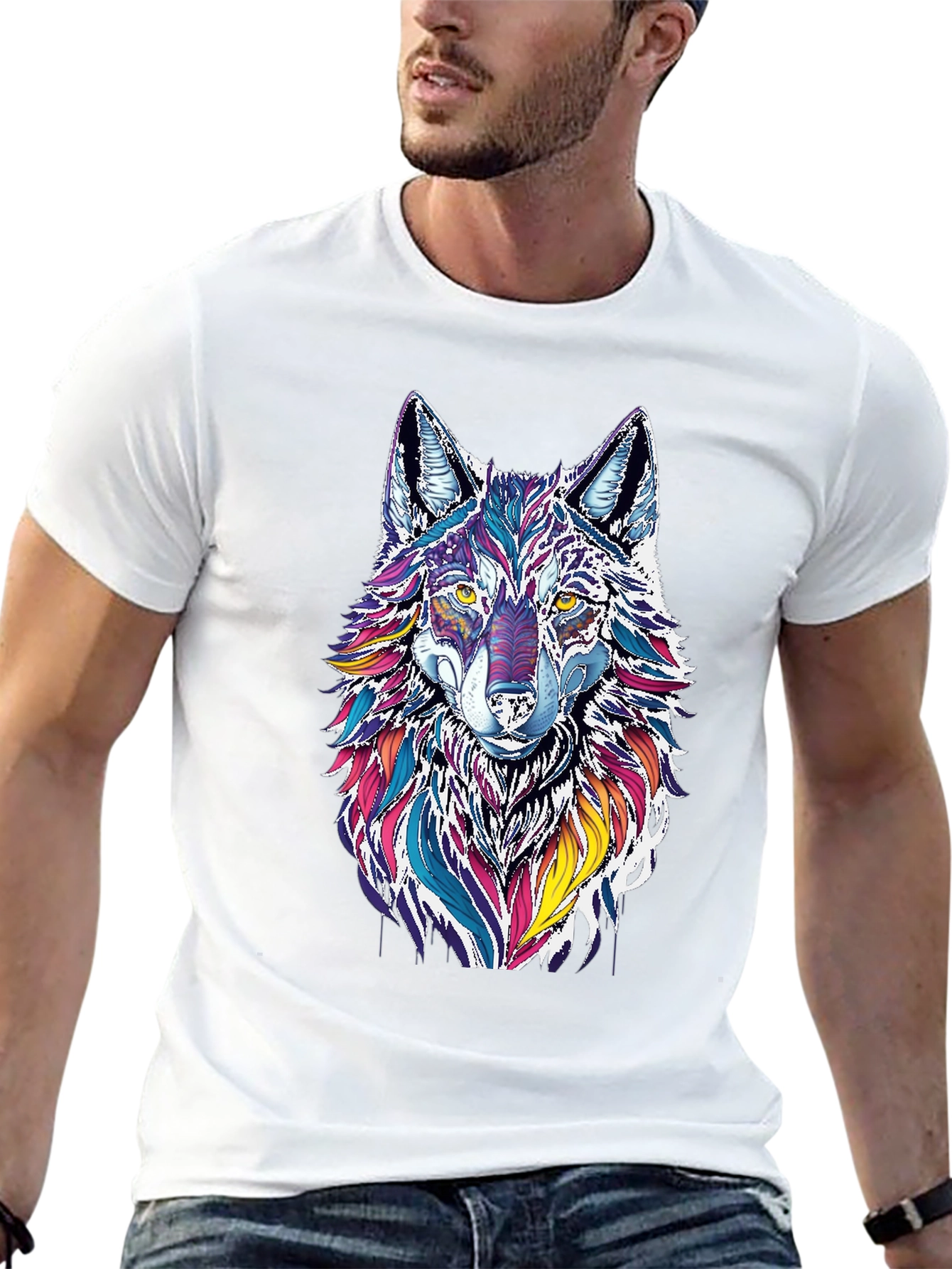 Vibrant Wolf Graphic Black T-Shirt