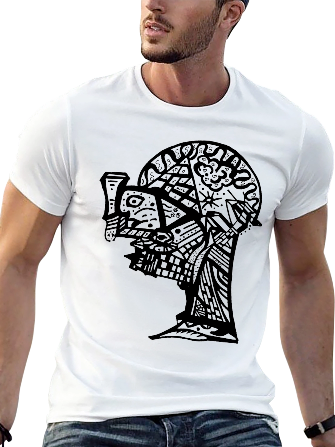 Abstract Face Graphic Black T-Shirt