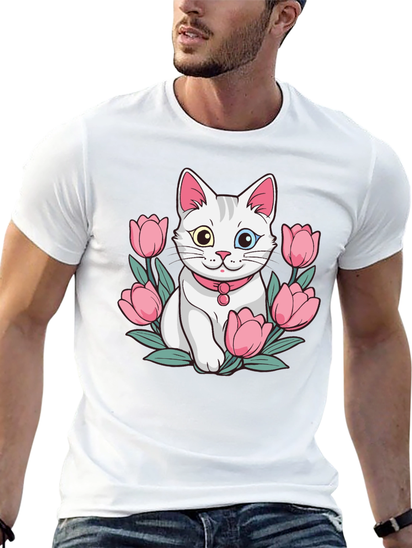 Cat & Tulip Graphic T-Shirt