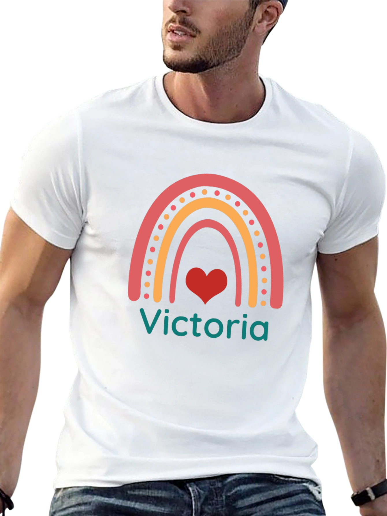 Victoria Rainbow Heart T-Shirt - Cute Personalized Tee