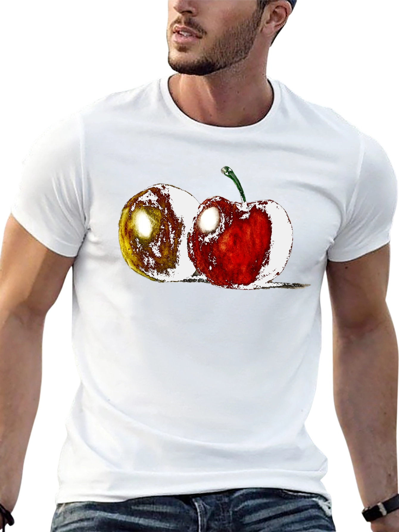 Fruit Print Black Crew Neck T-Shirt