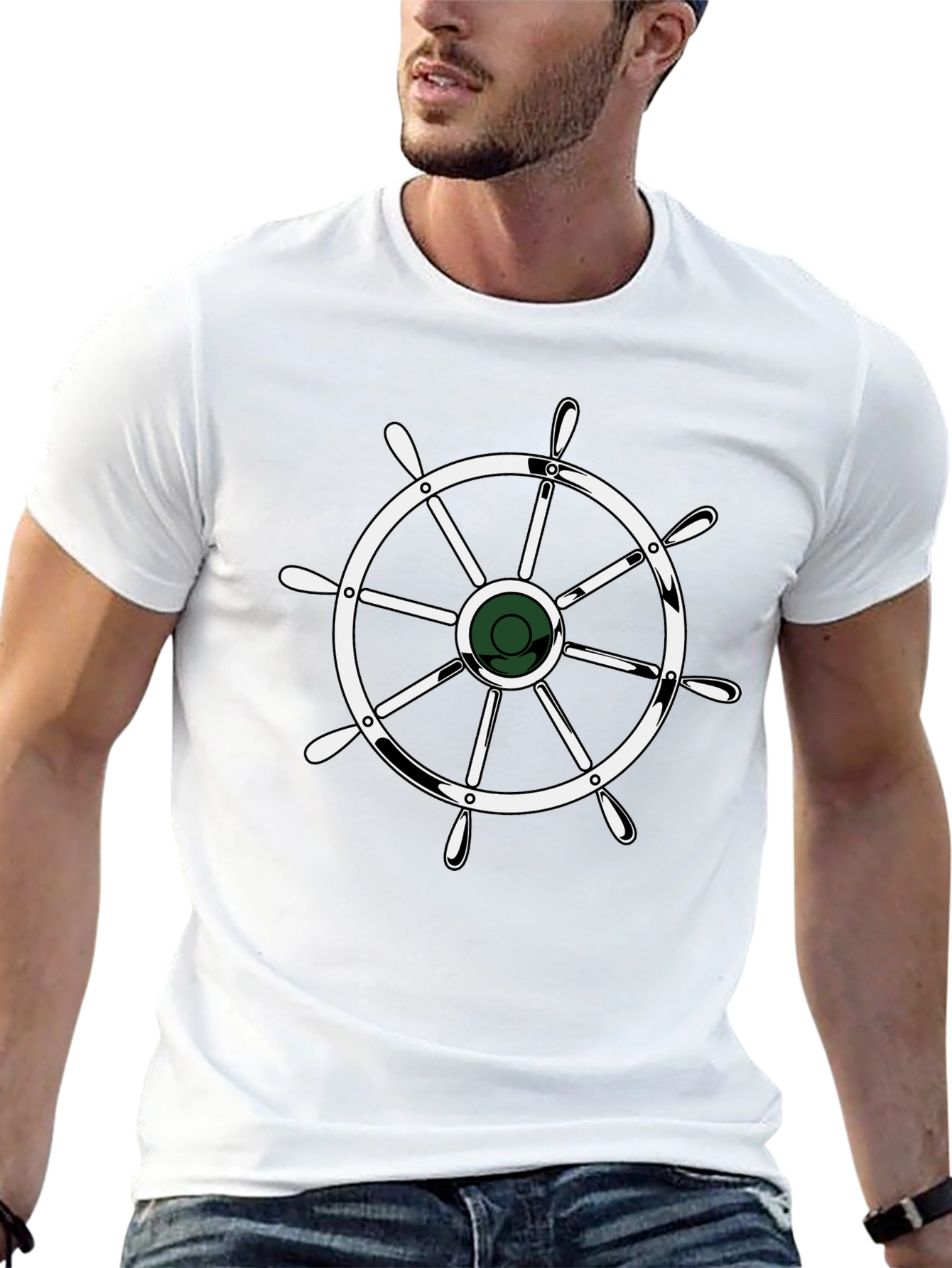 Nautical Wheel Graphic Black T-Shirt