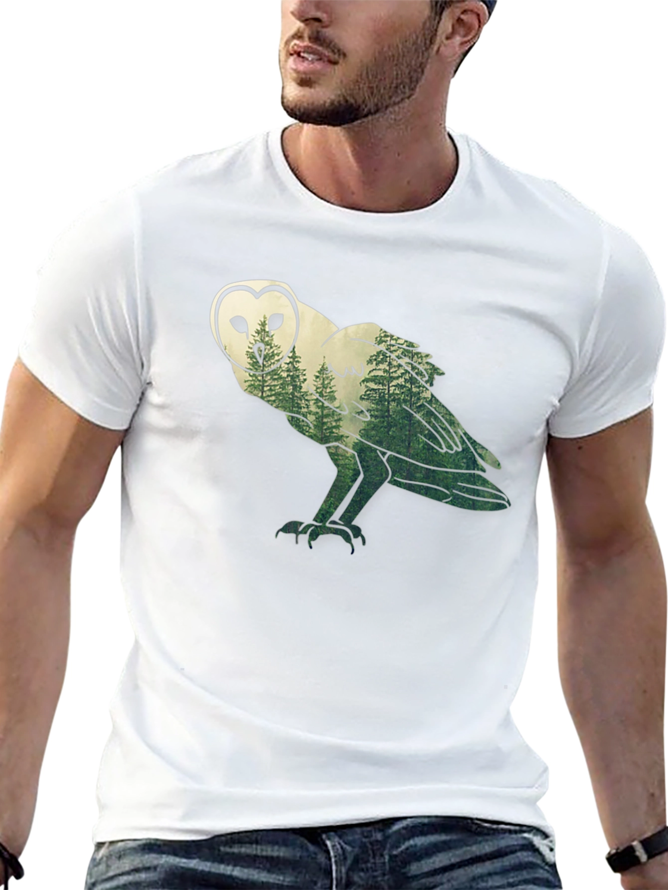 Owl Forest Graphic Print Black T-Shirt