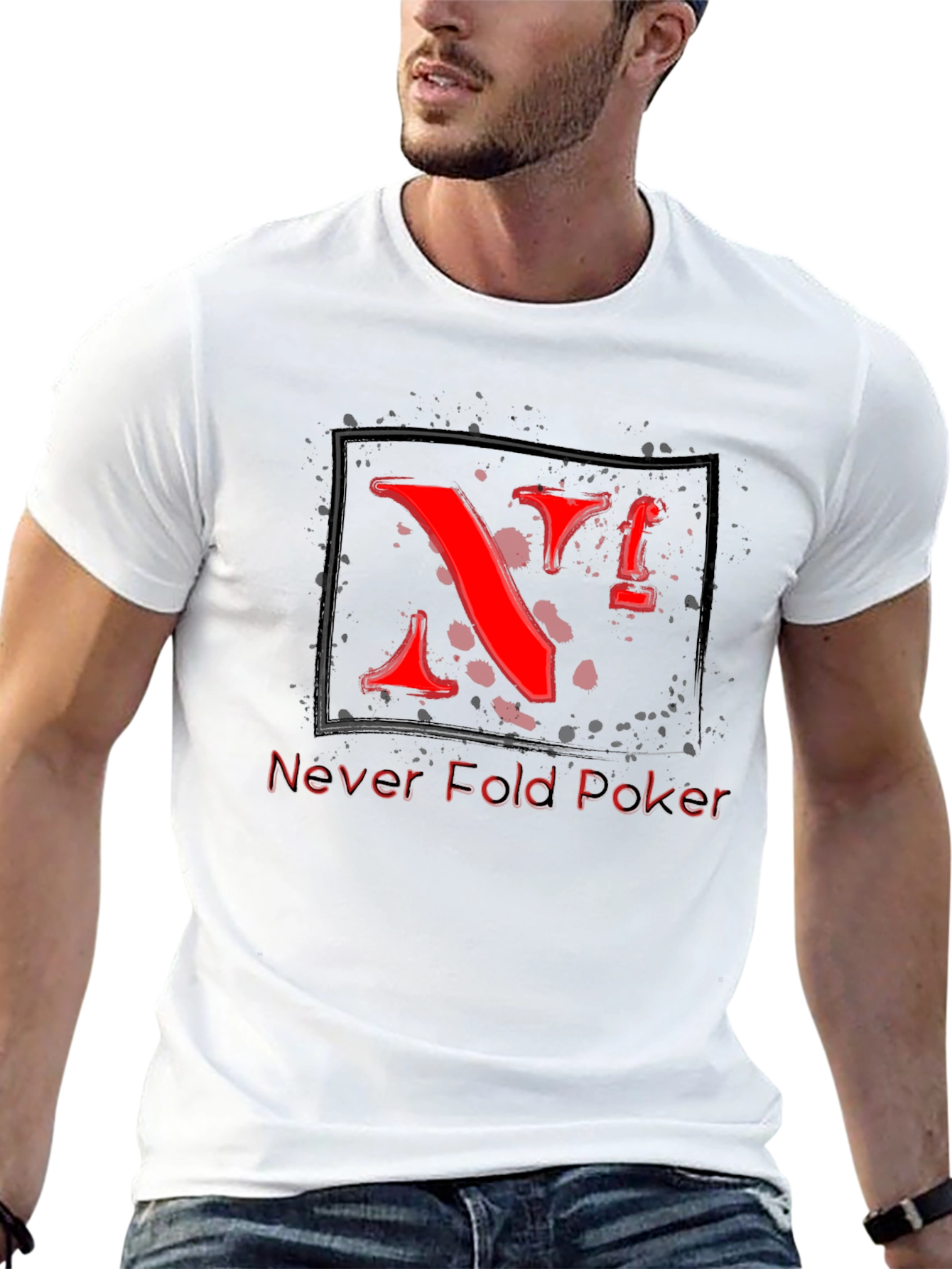 Never Fold Poker T-Shirt - Cool Red Graphic Tee