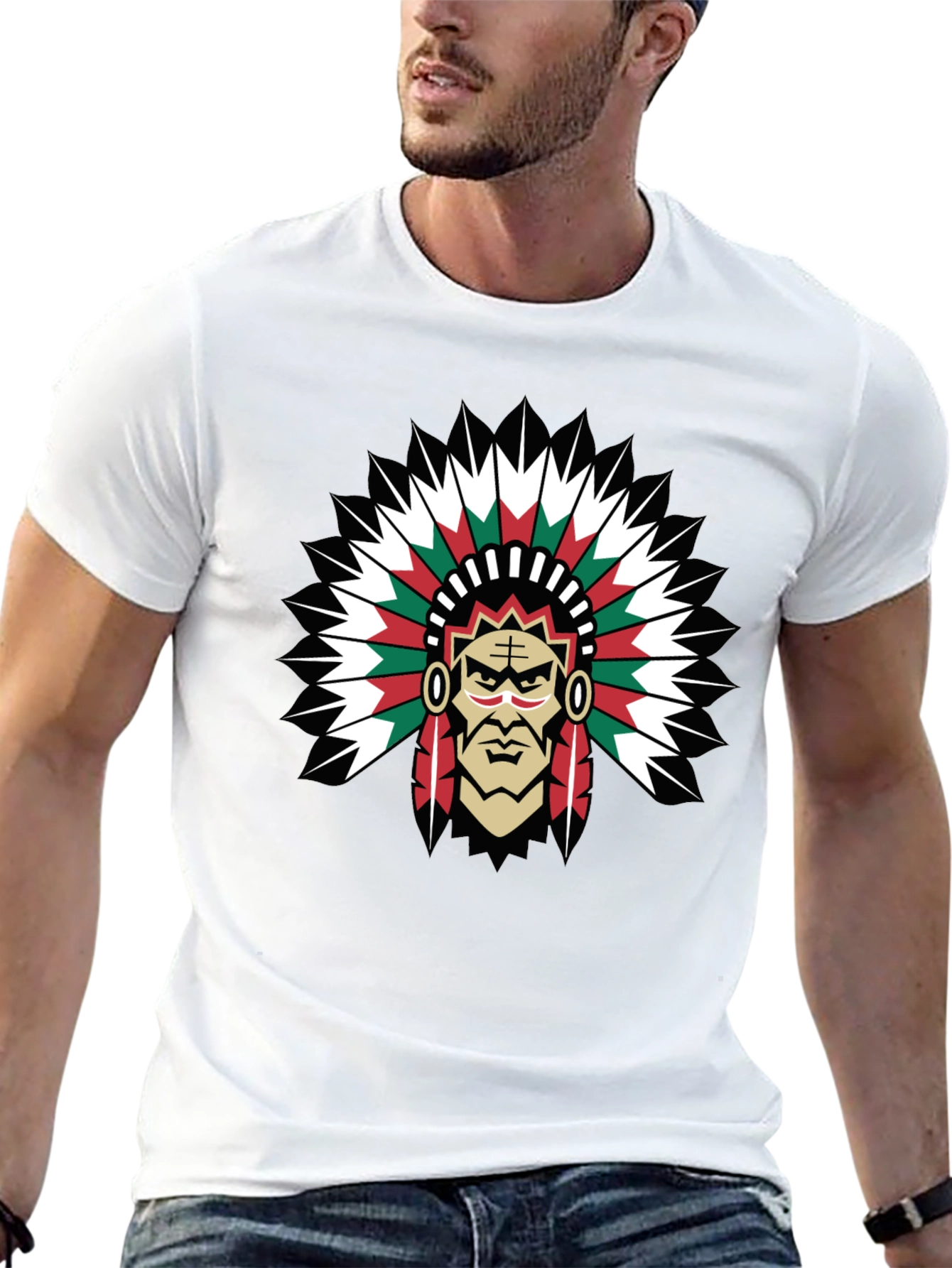 Native American Chief Graphic Tee - Bold Black T-Shirt