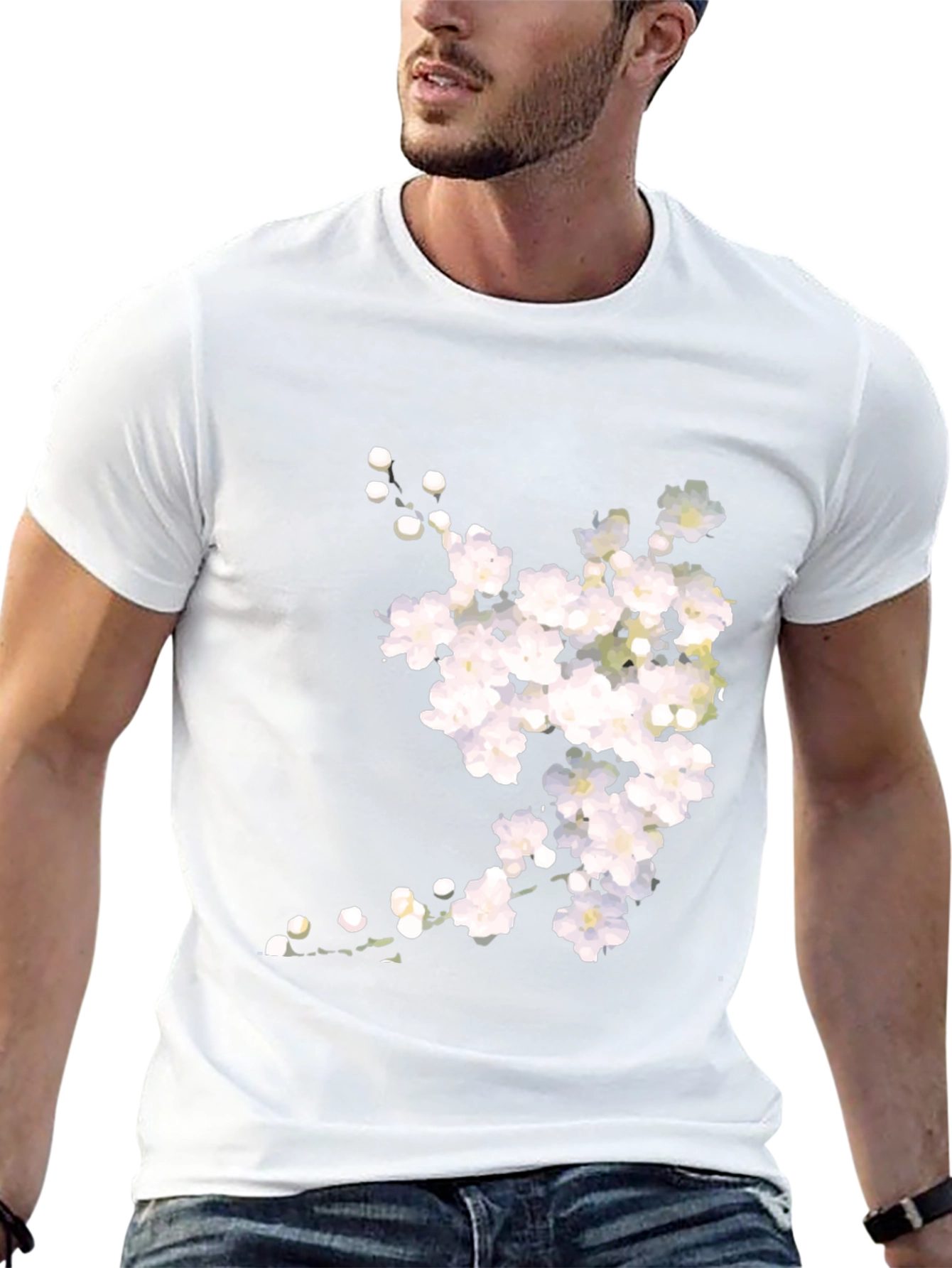 Floral Print Black Crew Neck T-Shirt