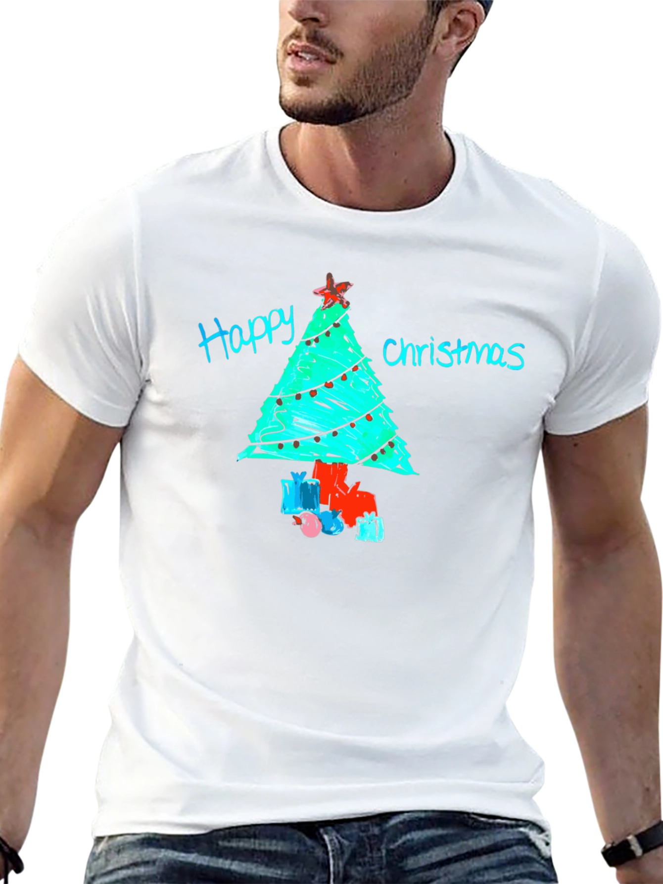 Festive Happy Christmas Tree Graphic T-Shirt