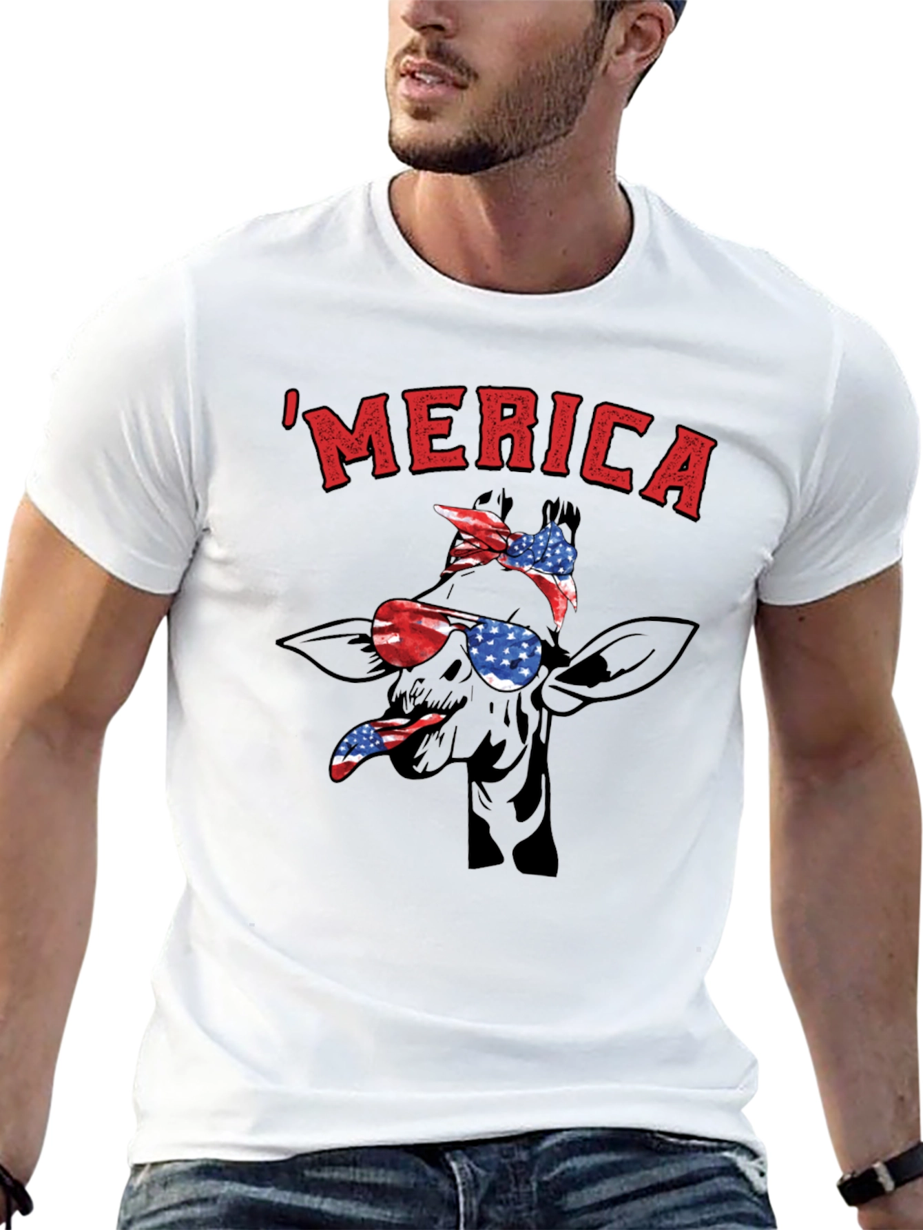 MERICA Giraffe Patriotic T-Shirt