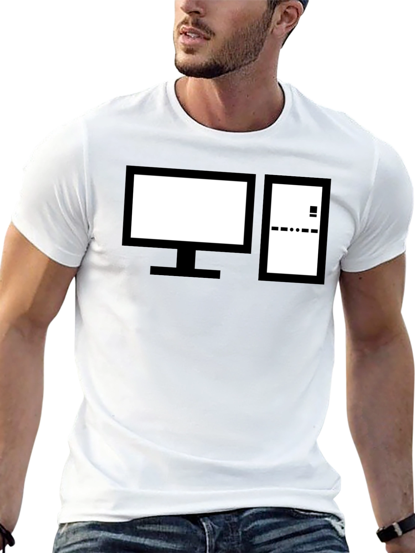 Retro Computer Graphic Tee - Black Cotton Crewneck