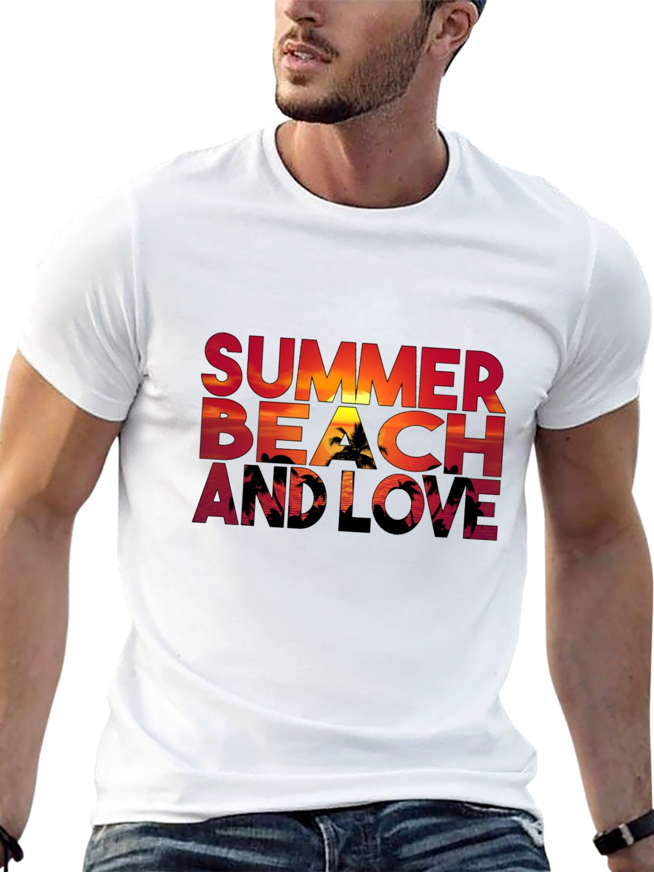 Summer Beach and Love Graphic Black T-Shirt