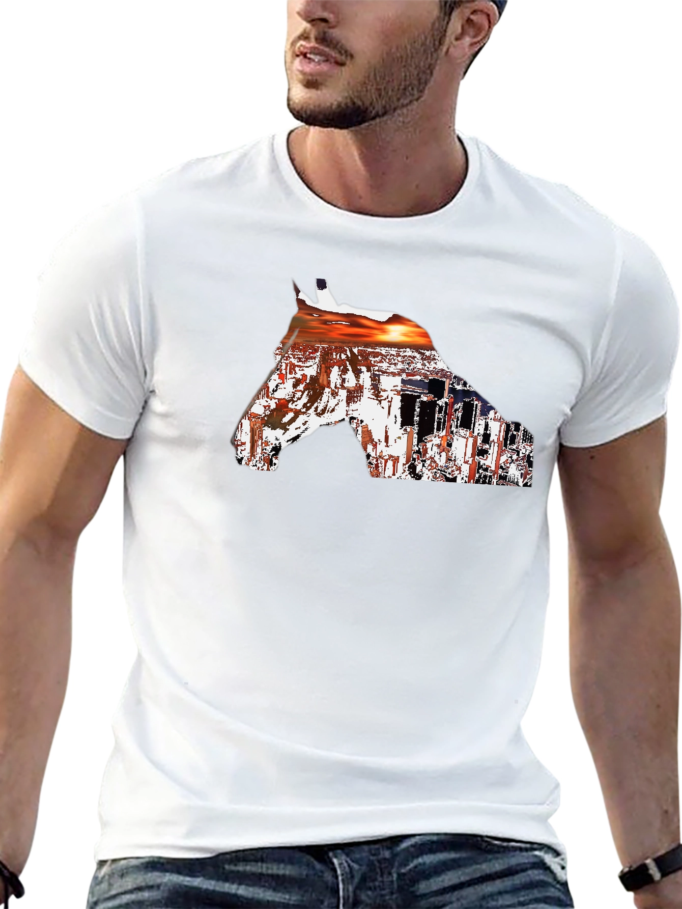 Horse Sunset Graphic Tee - Black Cotton Blend