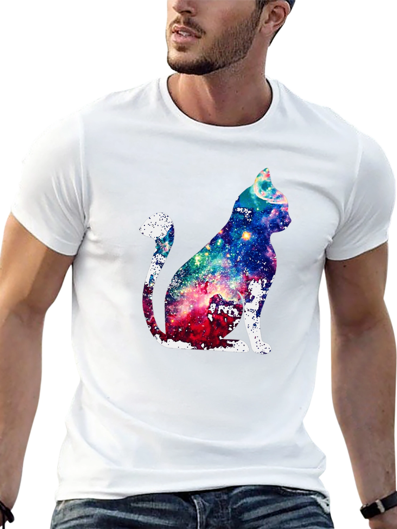 Galaxy Cat Graphic Print T-Shirt - Unique Design