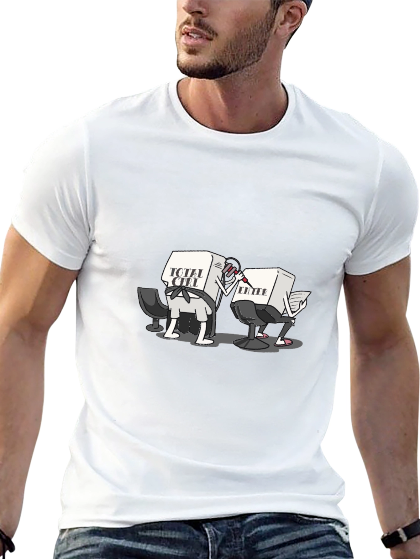 Funny Computer Key Cartoon Black T-Shirt