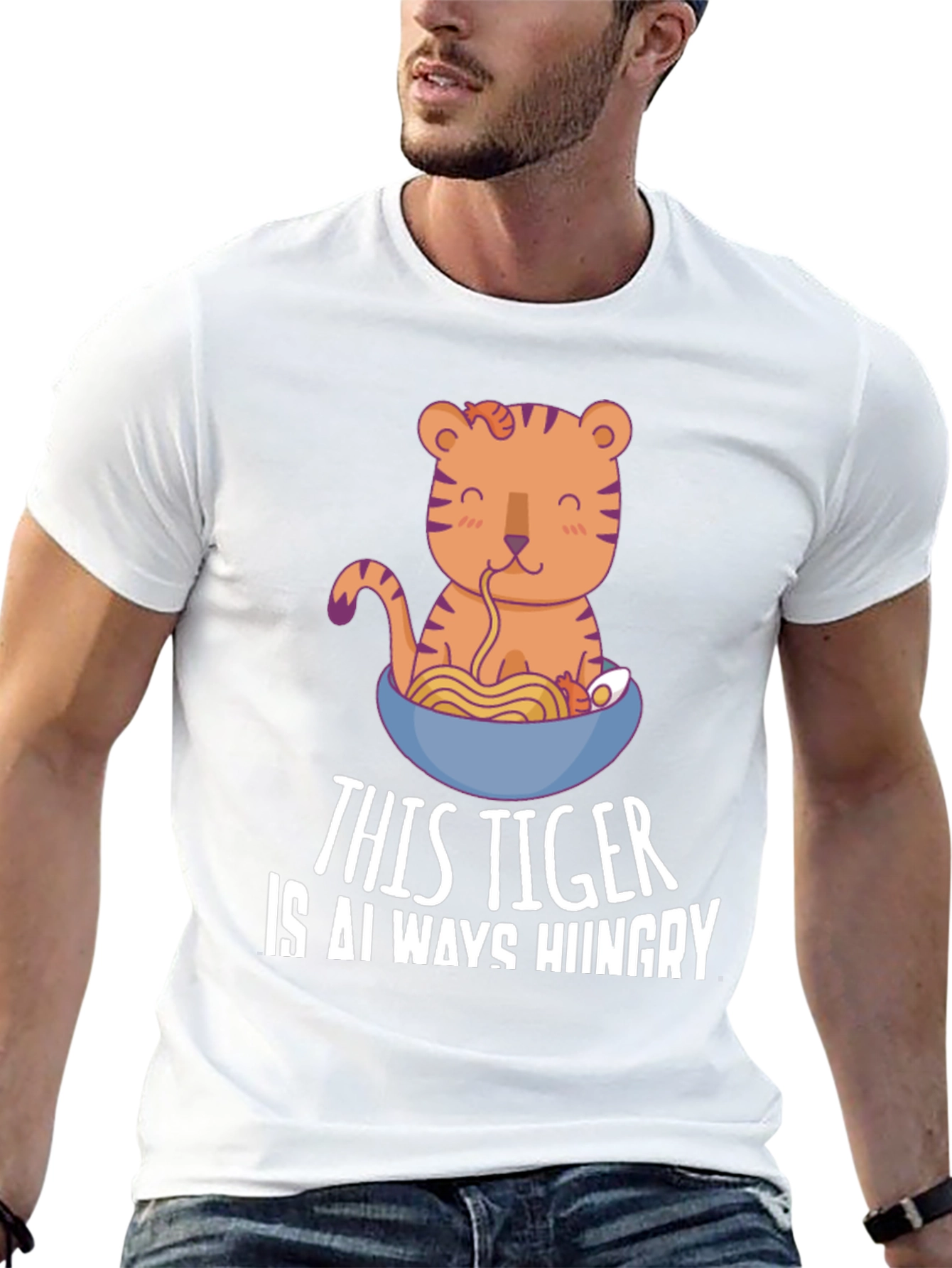 Hungry Tiger Ramen T-Shirt - Cute Cartoon Tee