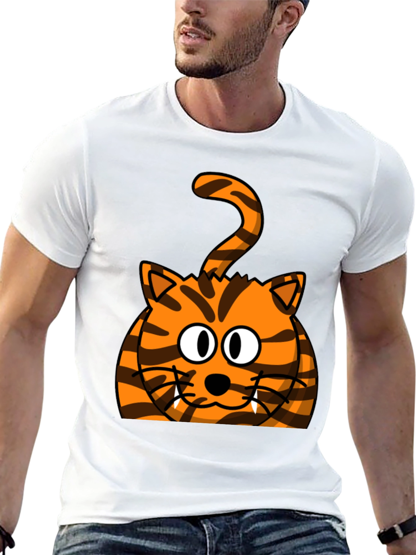 Cartoon Tiger Graphic Tee - Black Cotton T-Shirt