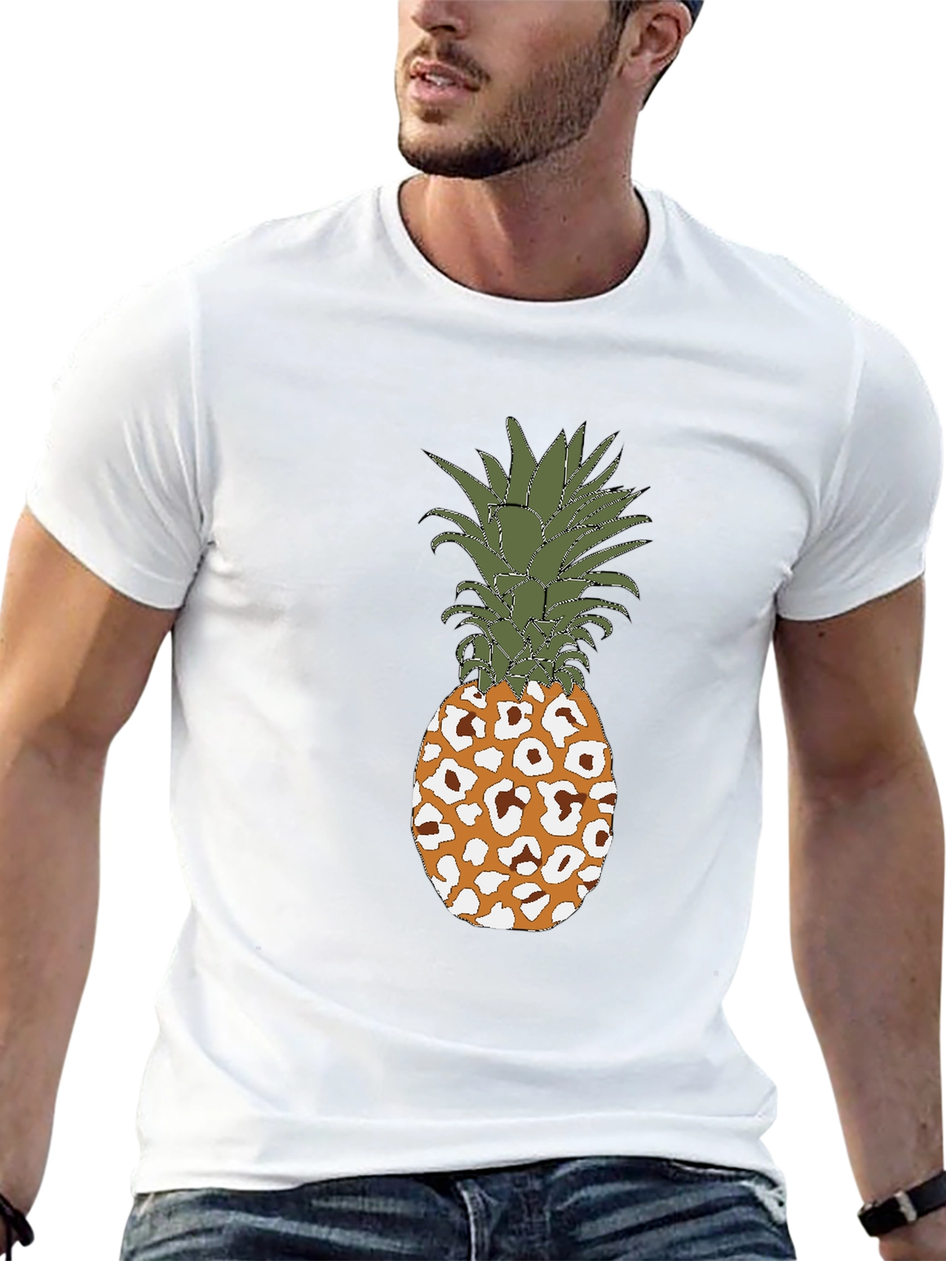 Mens Pineapple Leopard Print Graphic T-Shirt