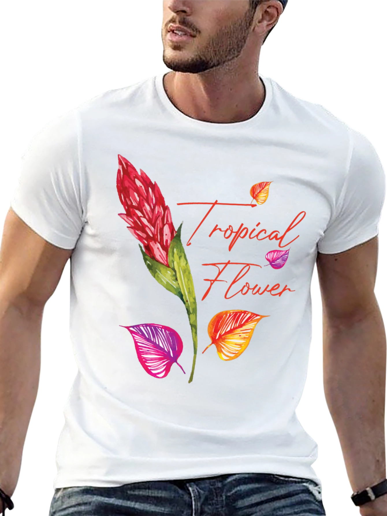 Tropical Flower Print Black T-Shirt