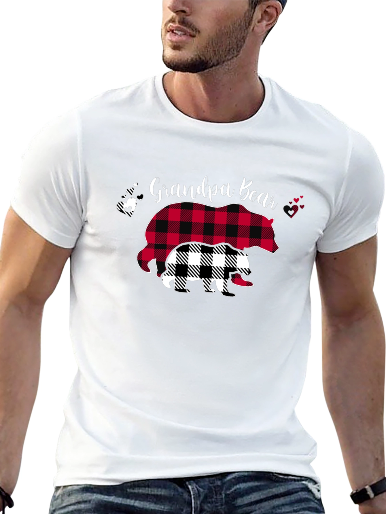 Grandpa Bear T-Shirt - Plaid Bear Design