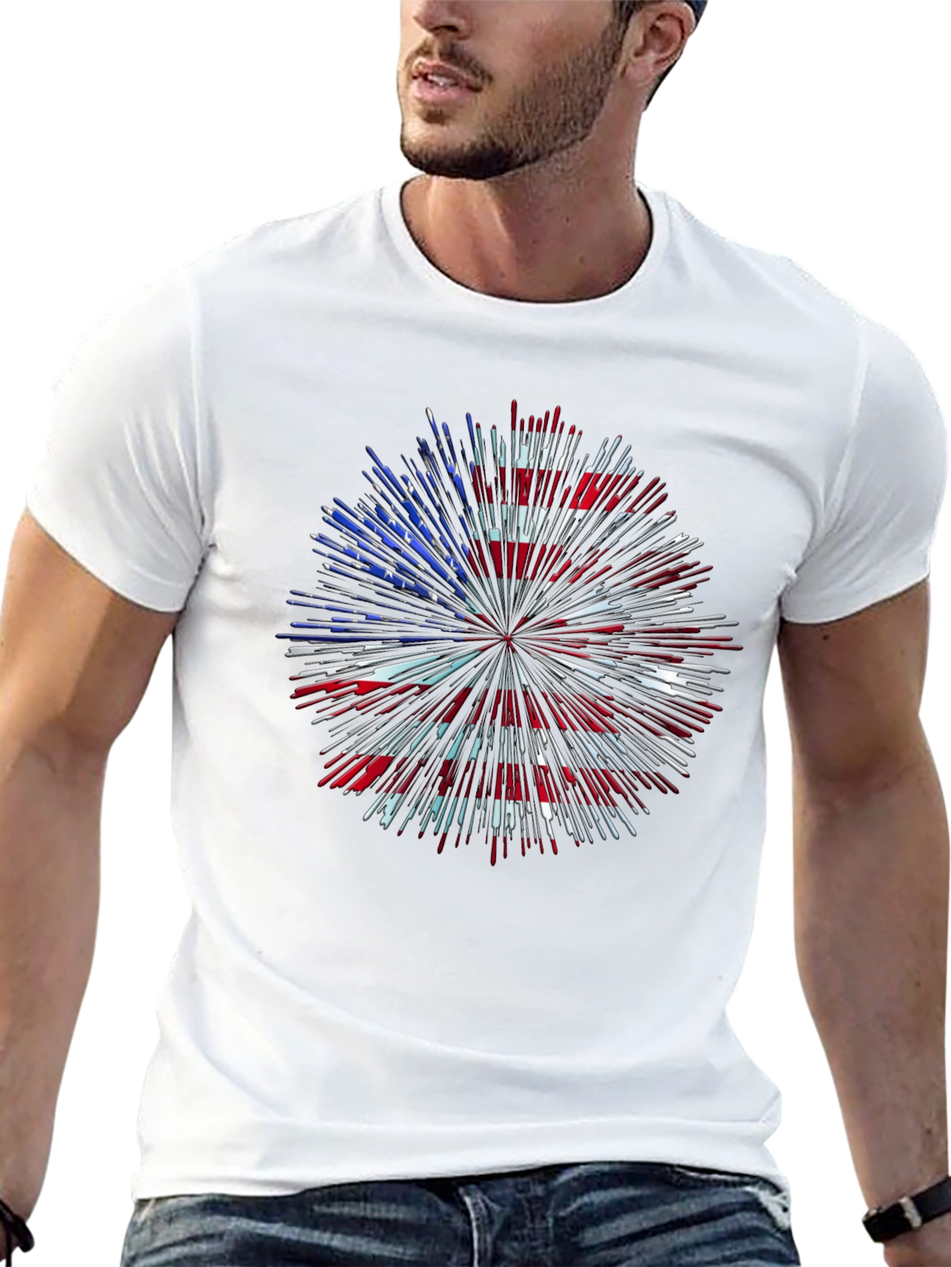 Patriotic USA Flag Fireworks Graphic Tee