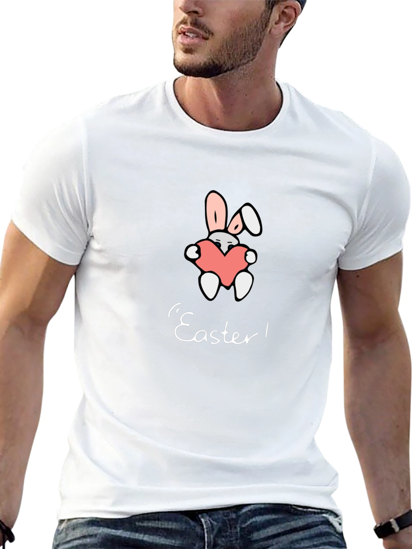 Easter Bunny Heart Graphic Tee - Black Casual T-Shirt