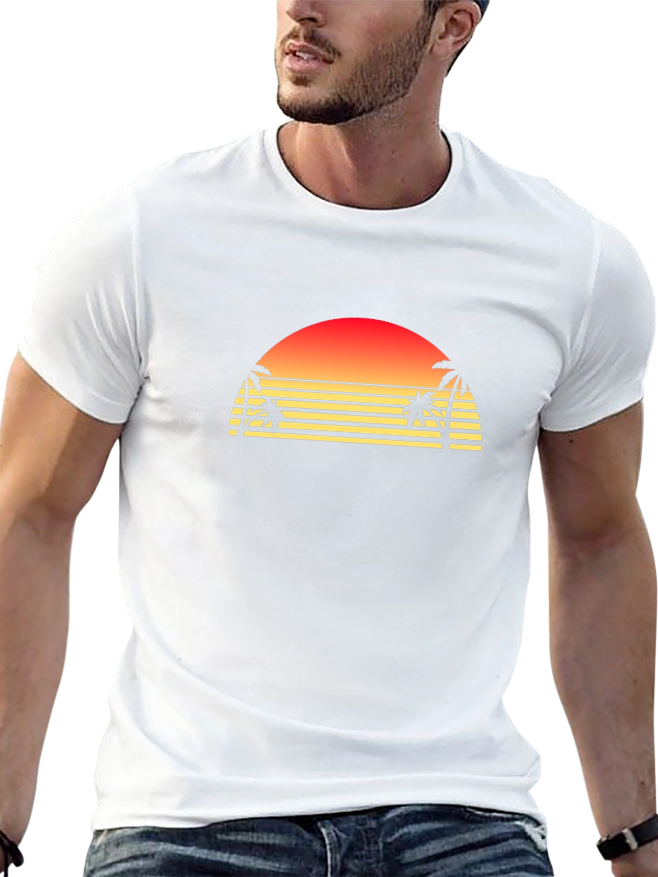 Retro Sunset Palm Tree Graphic T-Shirt - Black