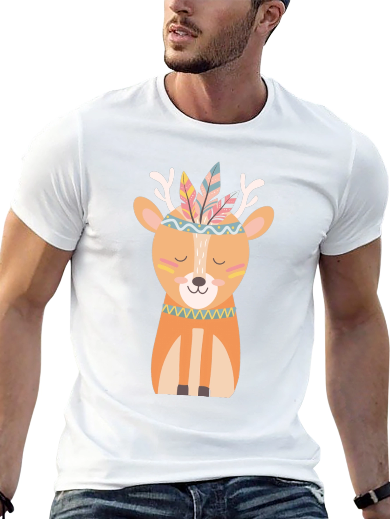 Deer with Feathers T-Shirt - Cute Cartoon Design