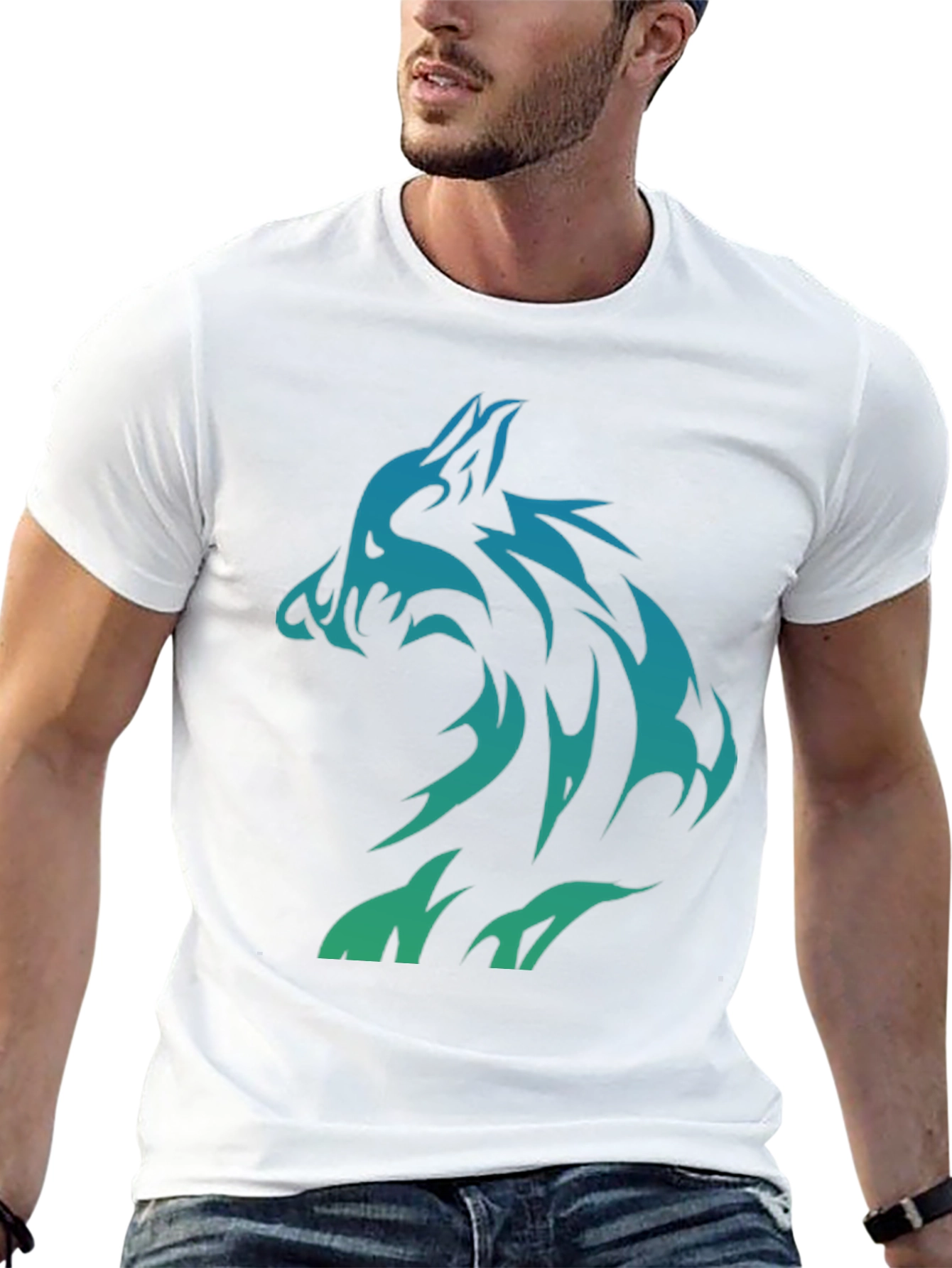 Tribal Wolf Graphic Tee - Mens Black T-Shirt