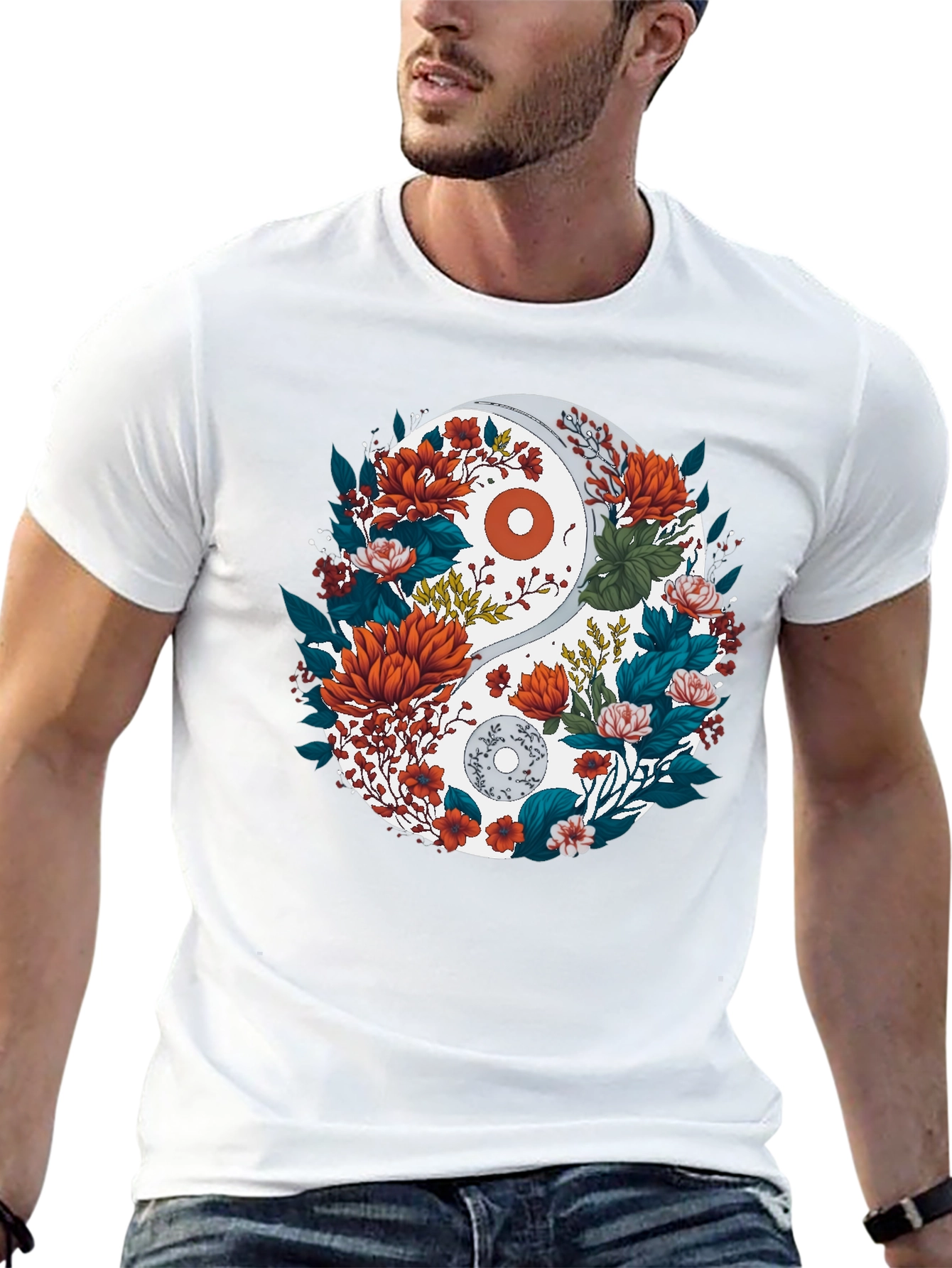 Yin Yang Floral Graphic Tee - Black