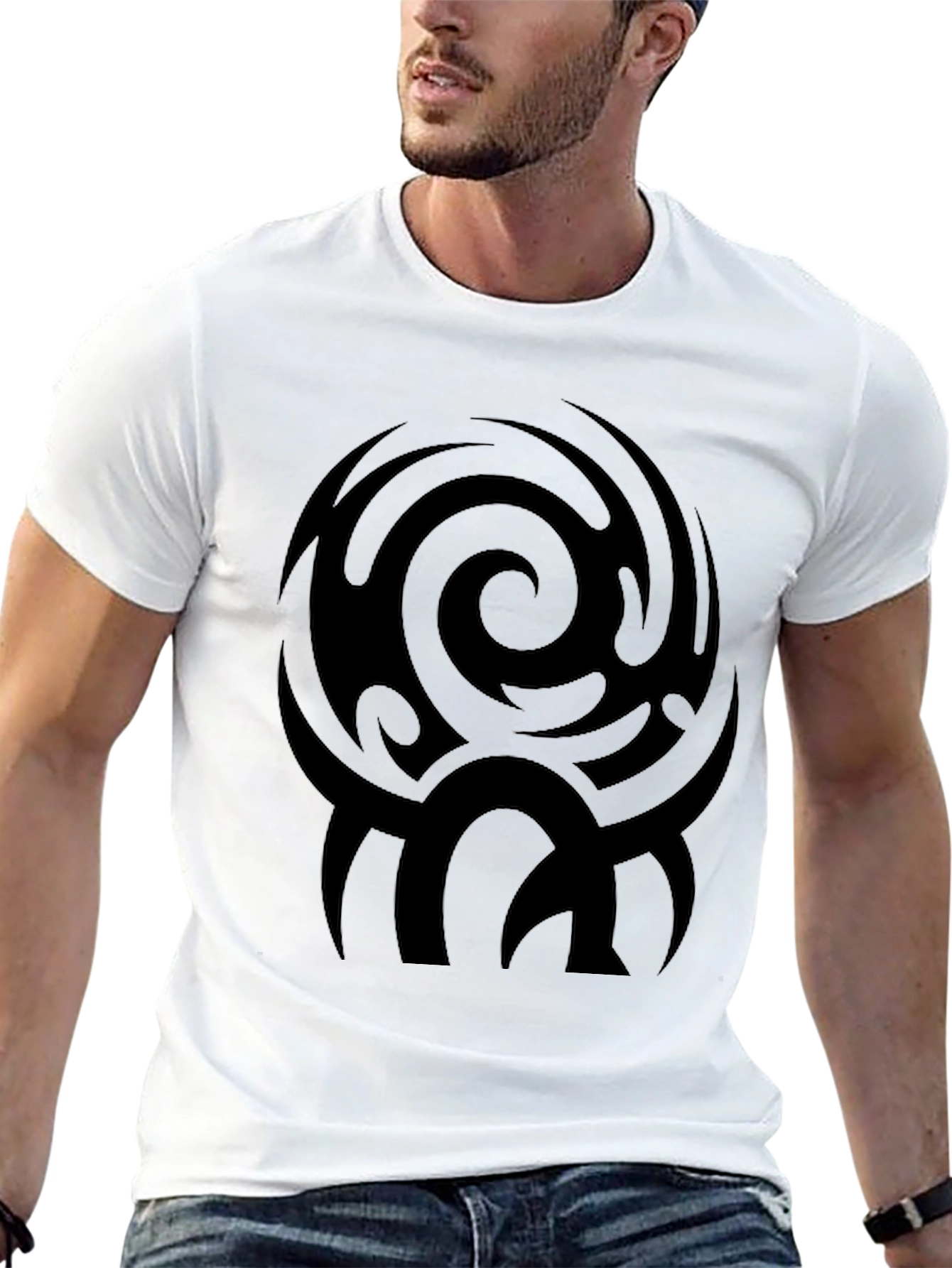 Mens Black Tribal Swirl Graphic Tee
