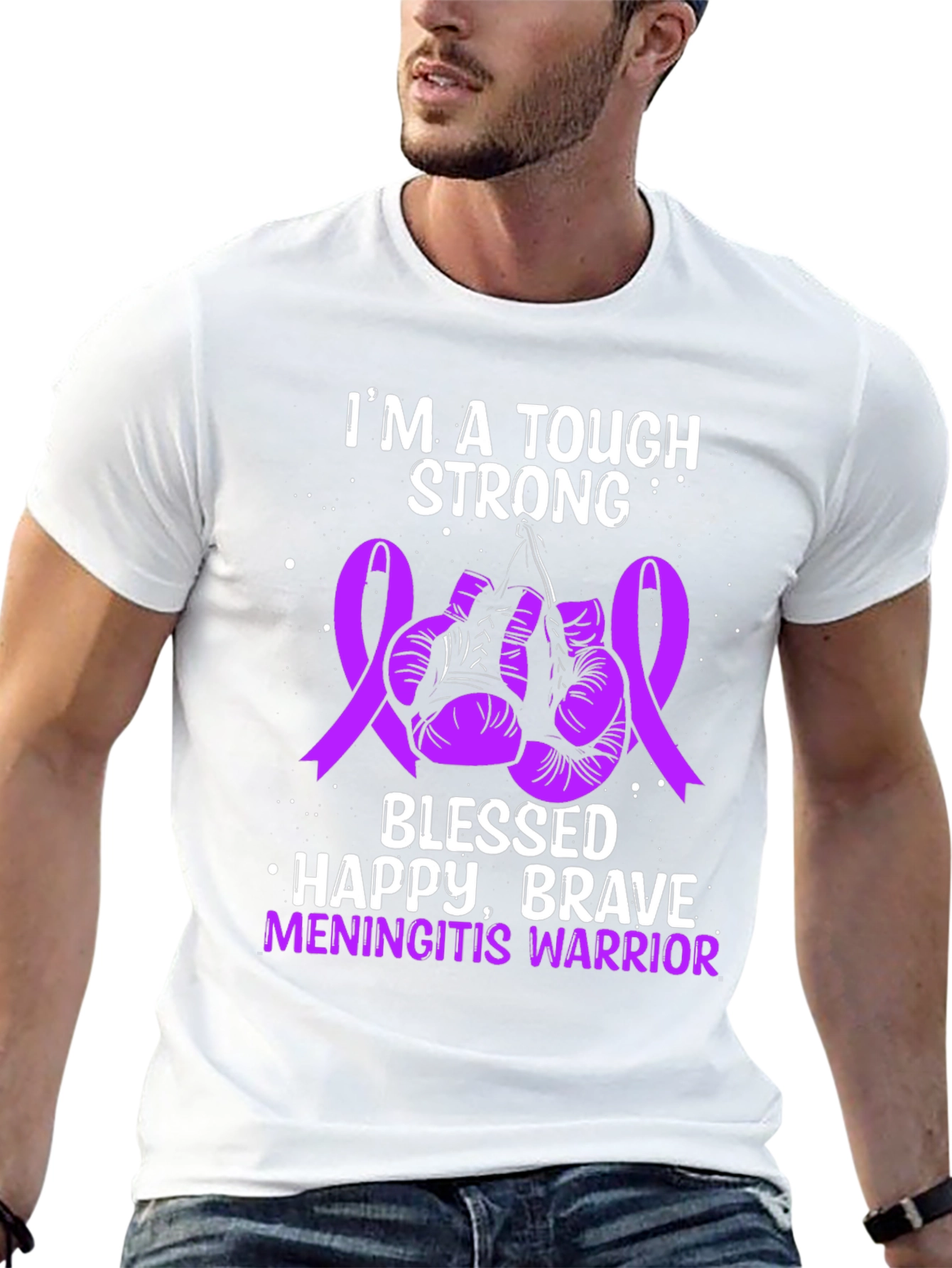 Tough Meningitis Warrior Ribbon Boxing Gloves Graphic Tee