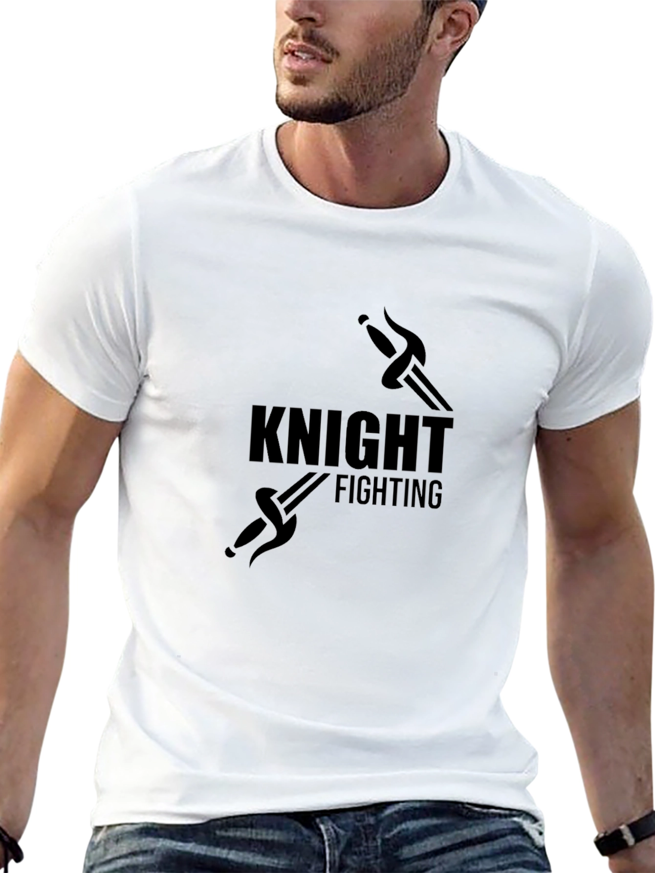 Knight Fighting Graphic T-Shirt - Black