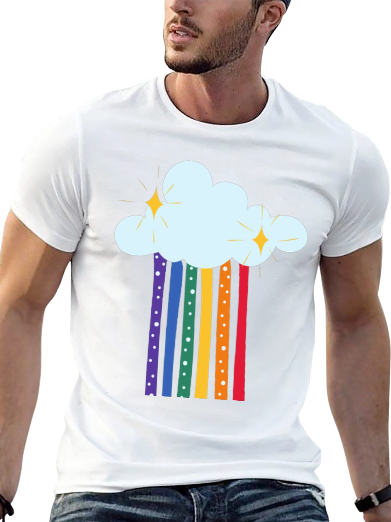 Rainbow Cloud Graphic Tee - Black Cotton T-Shirt